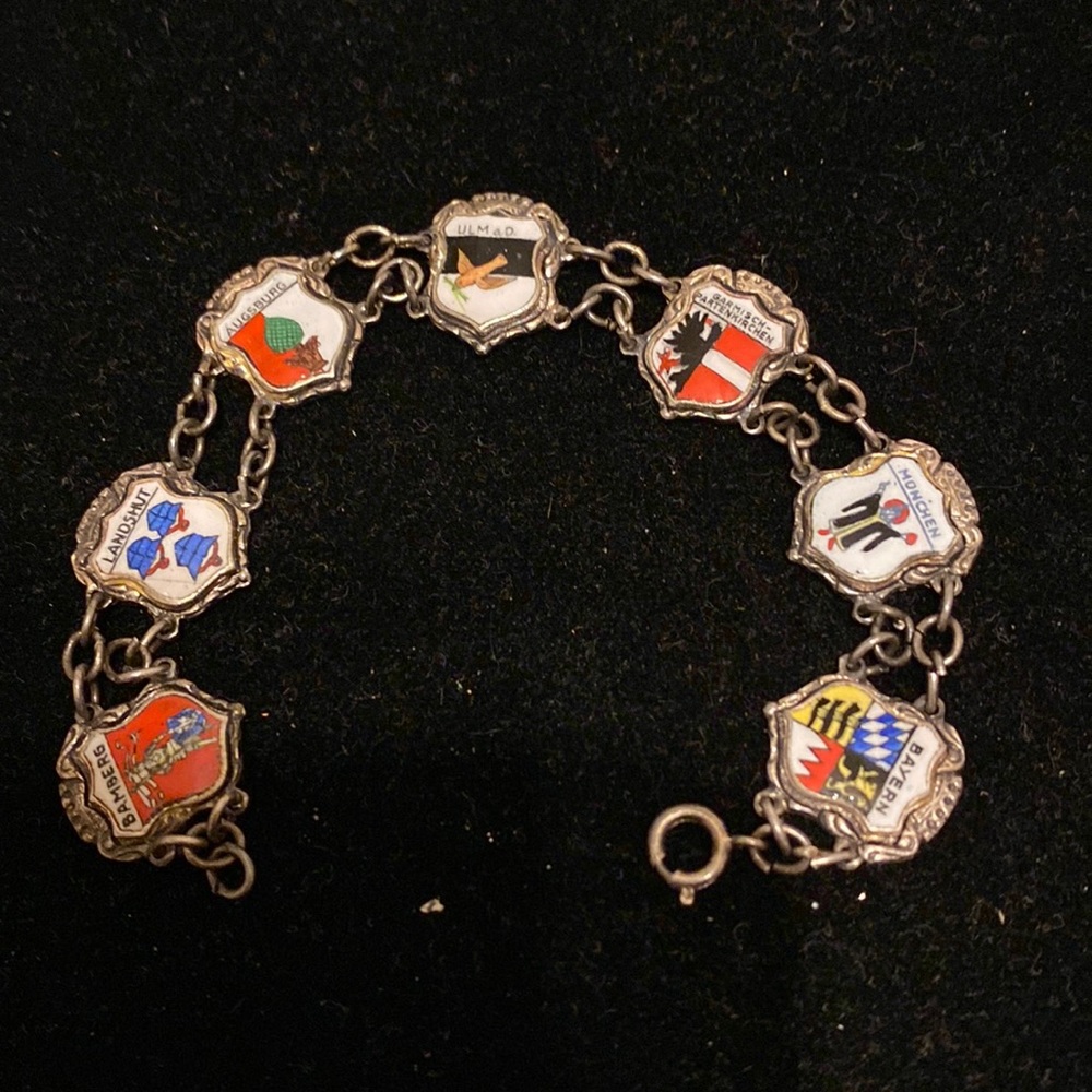Antique shield Bracelet Germany silver? Silver plate? Enameled Bracelet